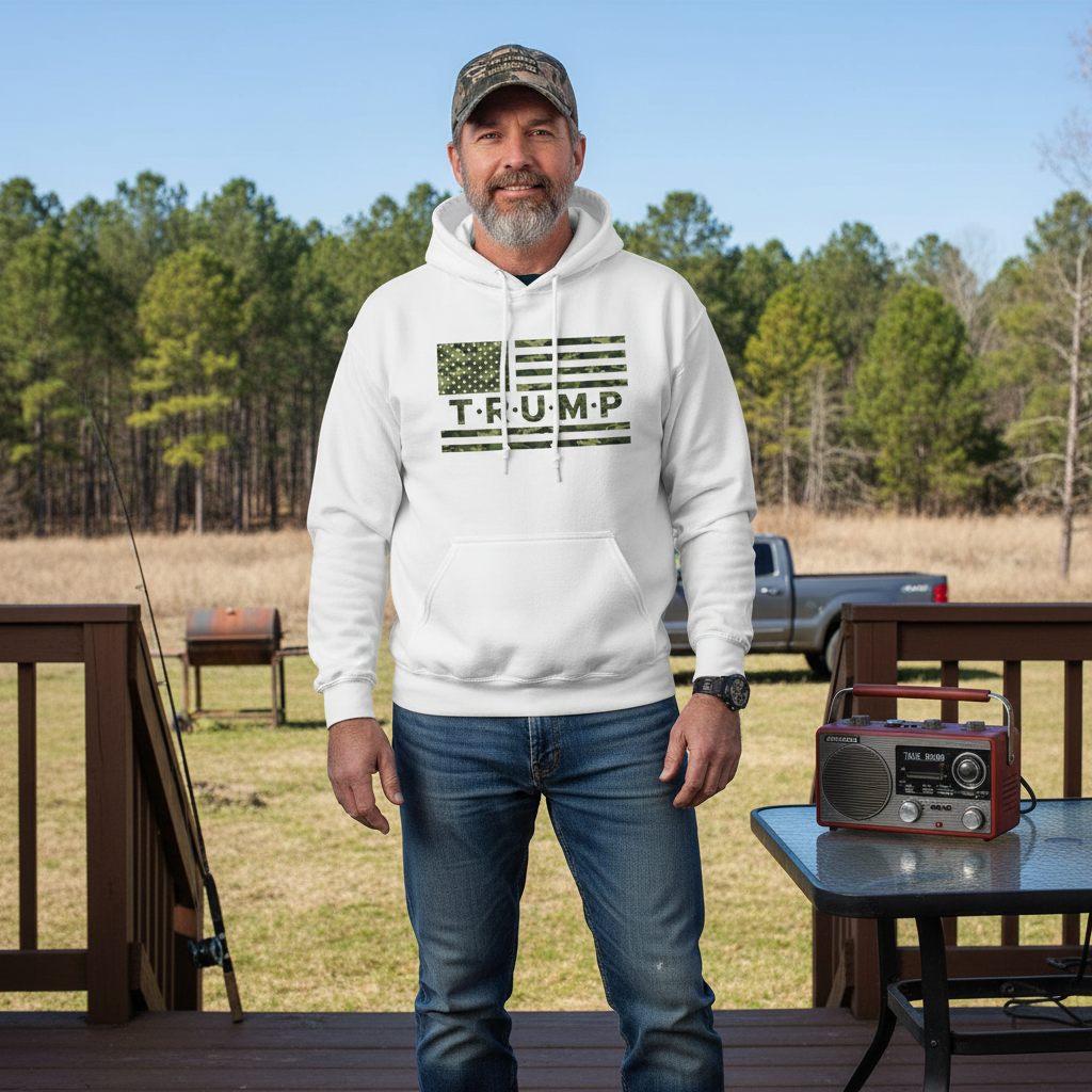 Camo Flag Donald Trump Hoodie – Heavy Blend Sweatshirt for Comfort & Style